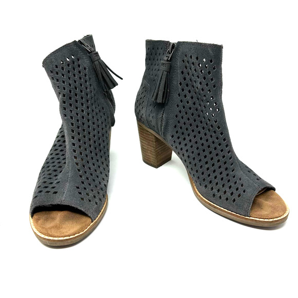 Toms size 7.5‎ Majorca Peep Toe Bootie in Forged Iron Suede 10011045 - Picture 1 of 11